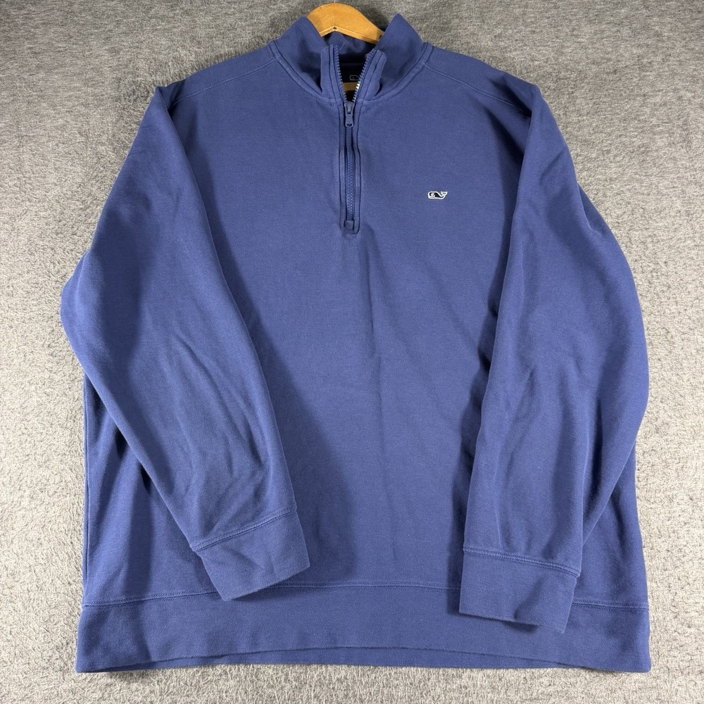 Vineyard Vines Pullover Mens 2XL Blue Saltwater Quarter Zip Whale Knit Sweater